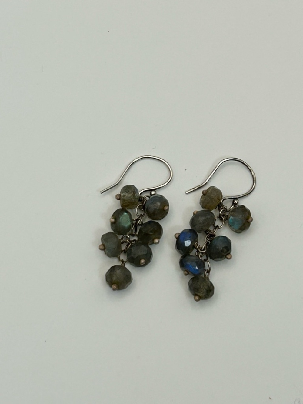 Sterling Silver Cluster Bead Drop Earrings Smoky Gray 1.25" Unsigned